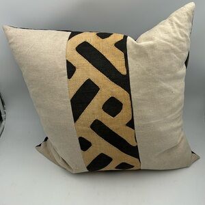 Mjita African Kuba Cloth Raffia Linen Tribal Safari Accent Pillow